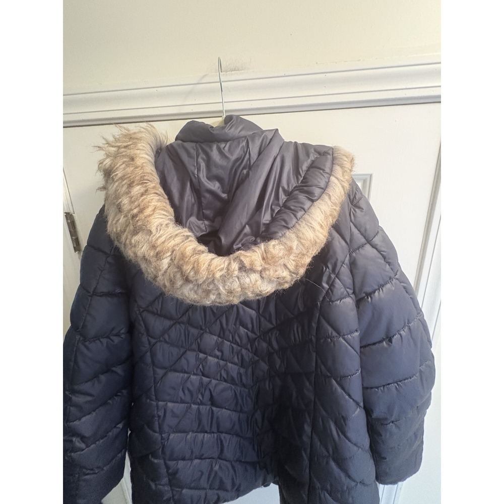 Halitech Women's Hooded Faux Fur Trim Quilted Puffer Coat Navy Blue 2XL - Picture 2 of 5